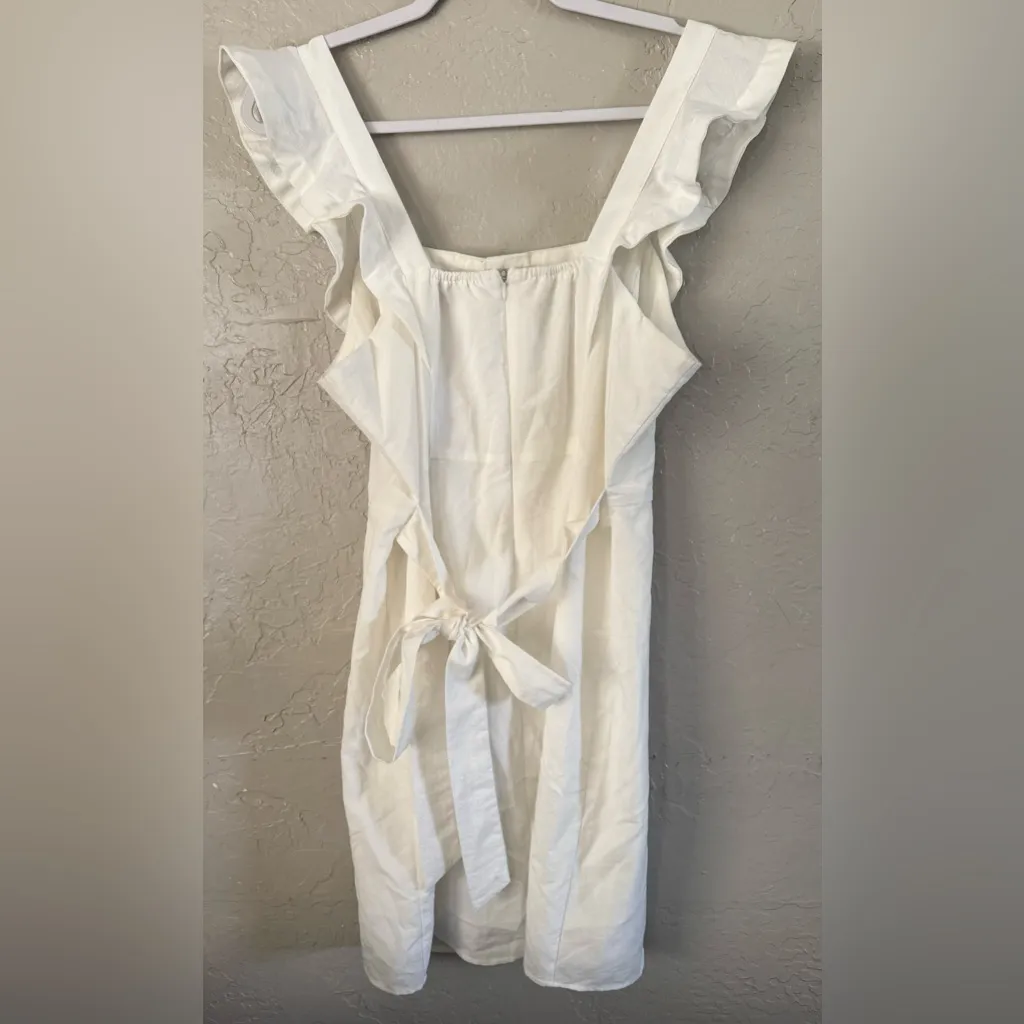 Willow & Root White Ruffle Mini Dress Tie Back Size Large - Image 13