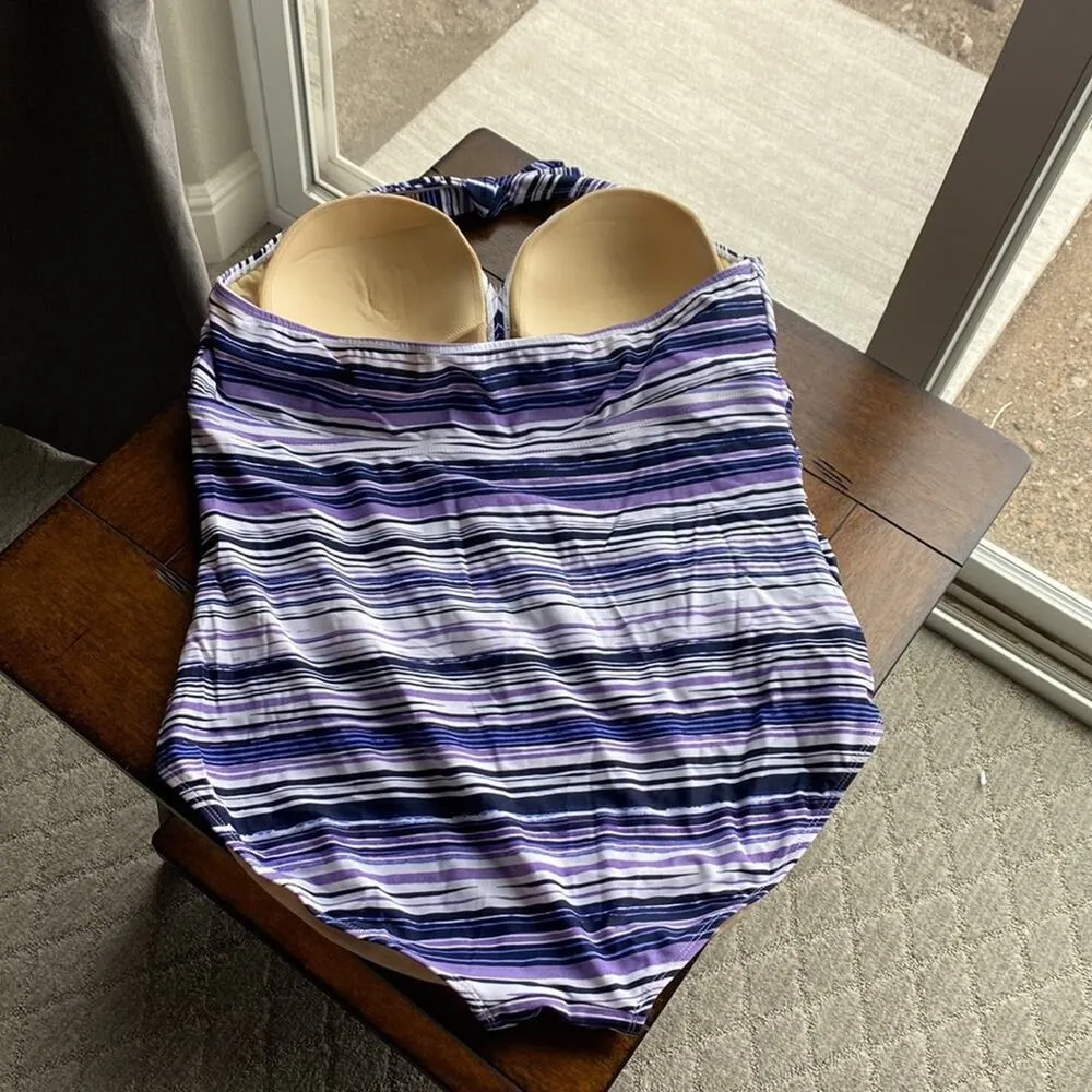 Swimsuits for all purple black white lightly padded one piece conservative lake Size undefined - Image 3