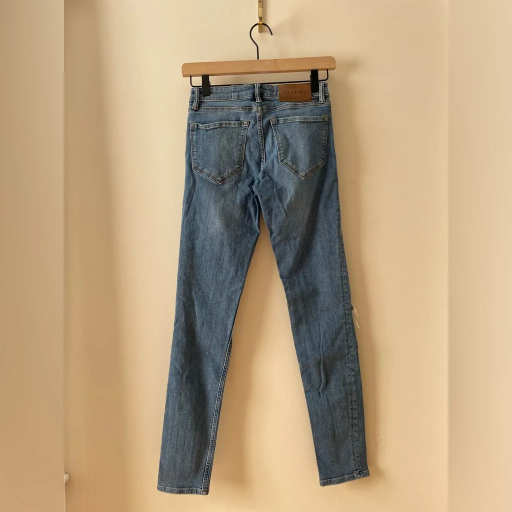ALL SAINTS Mast Low Rise Skinny Jeans Y2K Medium Wash Distressed Ripped Size 26 - Image 6