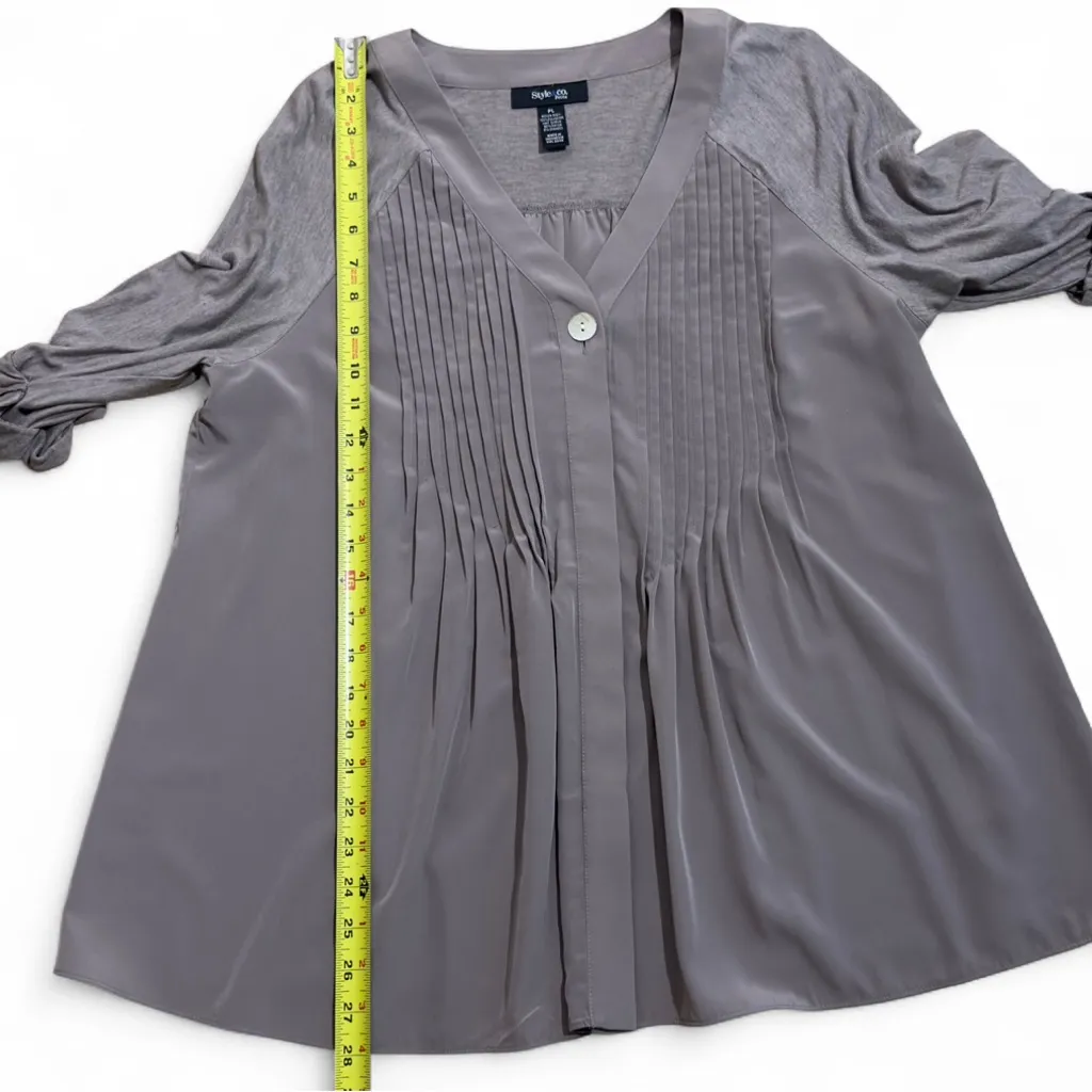Style & Co. Gray 3/4 Sleeve Pleated‎ Blouse - Image 3