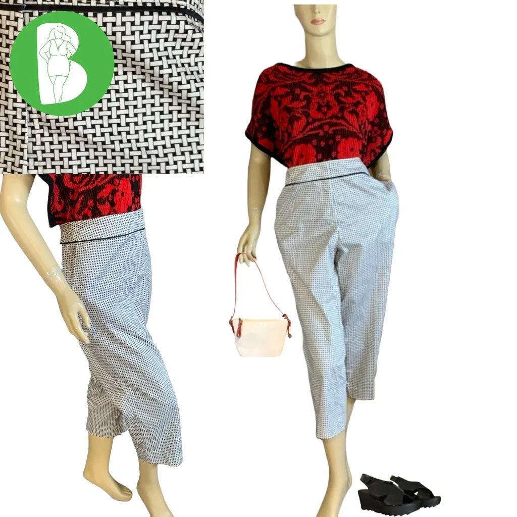 TALBOTS BLACK & WHITE WOVEN LOOK PATTERN COTTON CROPPED PANTS (18) - Image 2