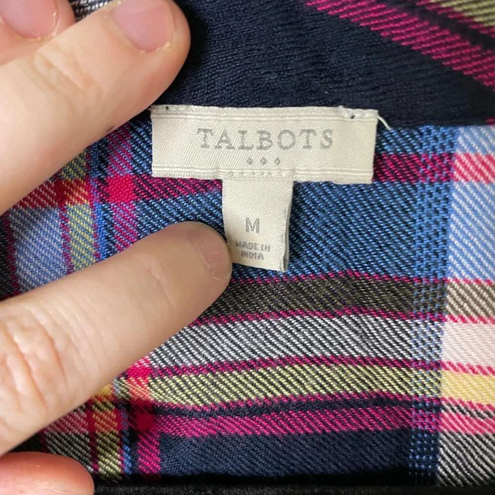 Talbots Multicolor Plaid Blouse Medium - Image 2