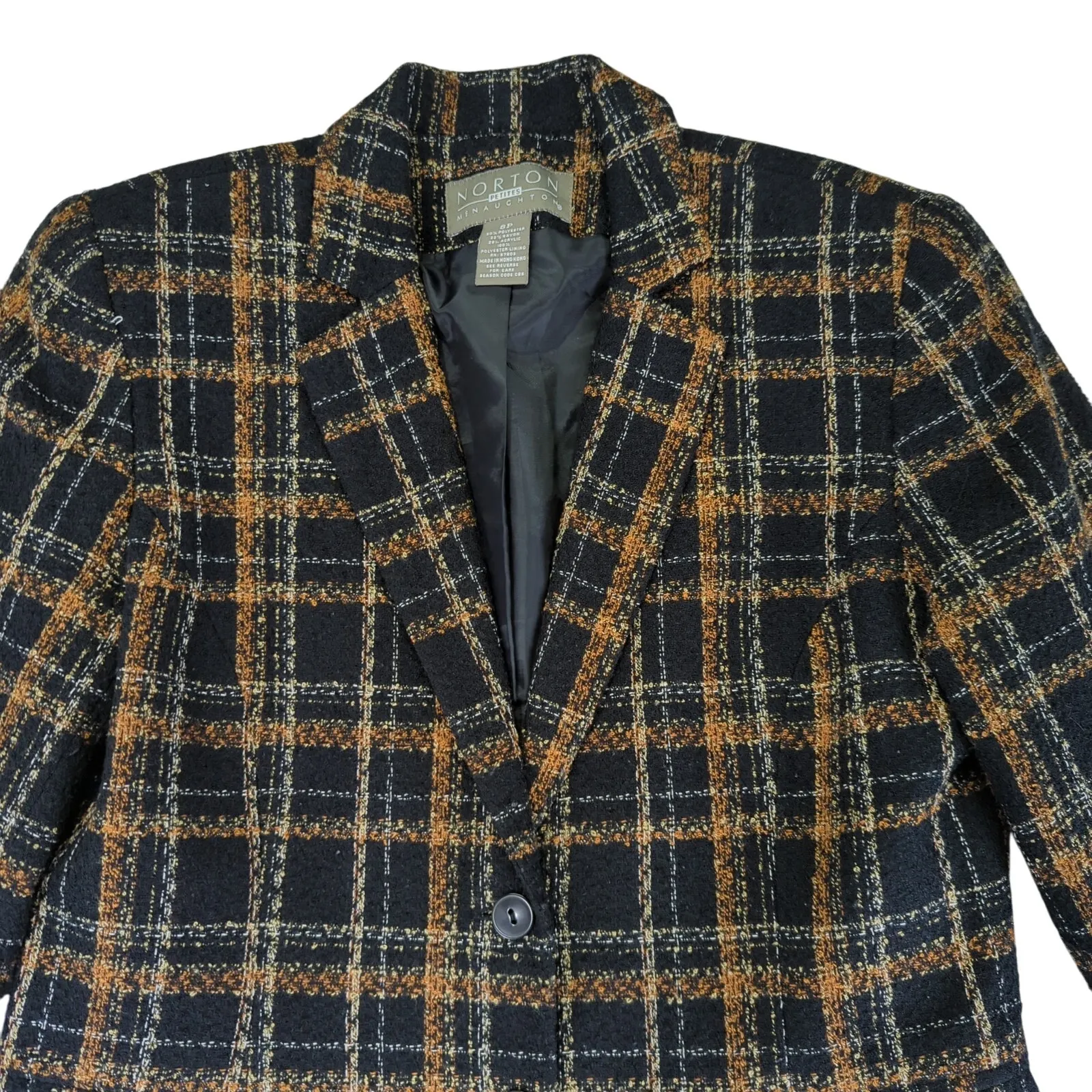 Vintage Norton Mcnaughton Tweed Blazer Jacket Two Button Black Brown Women's 8P - Image 3