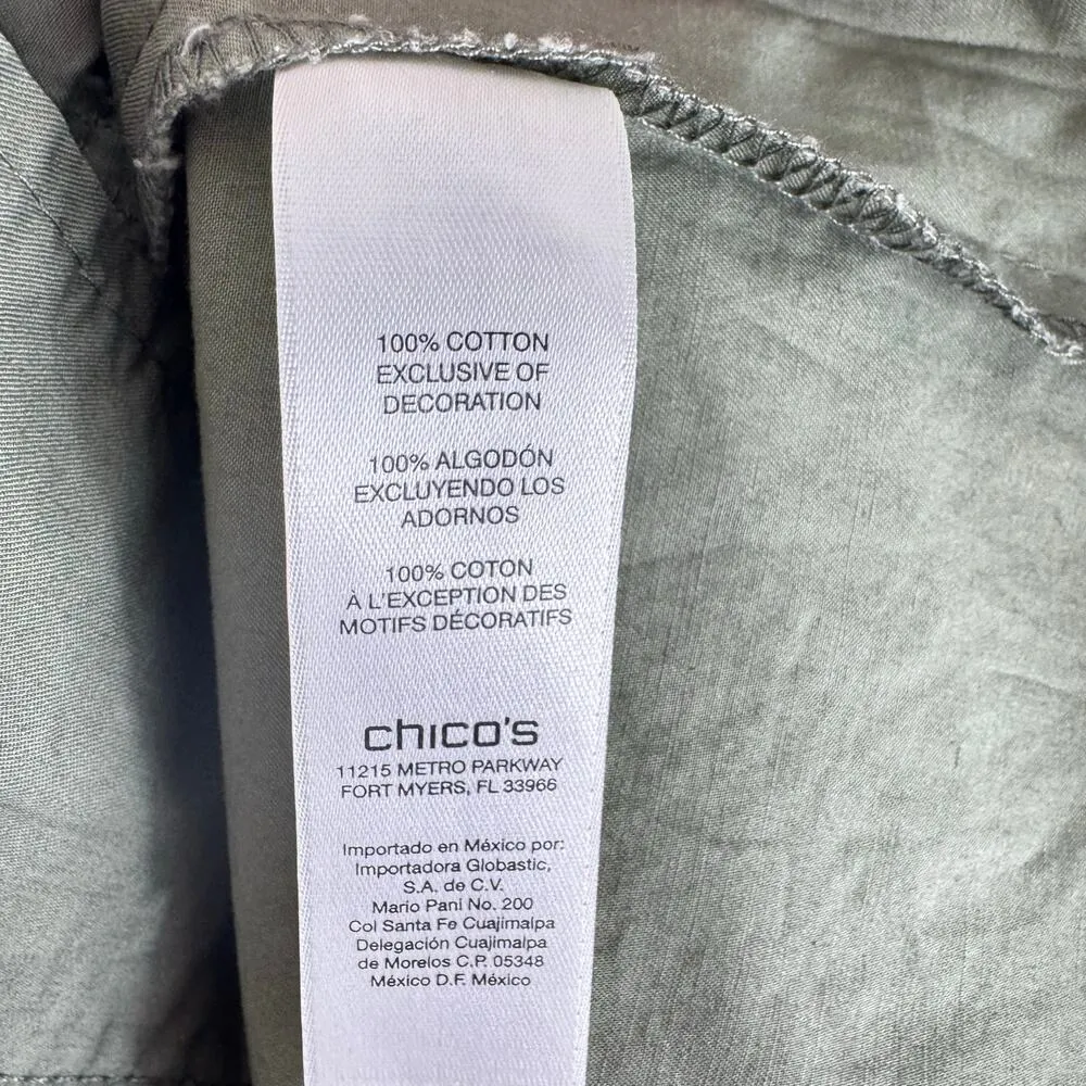 Chico's 100% Cotton Sage Green Gold Sequin Full Zip Military Utility Vest Size L - Image 7