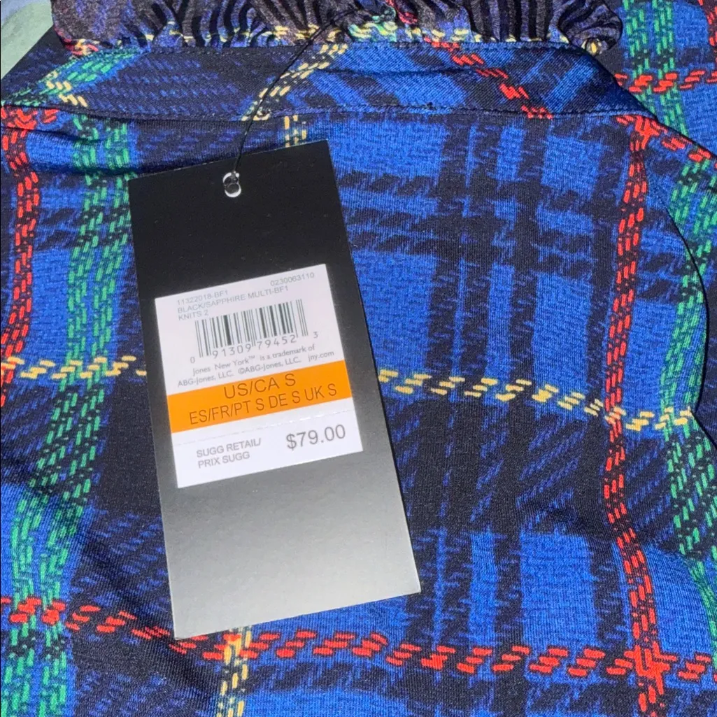 NWT Blue Red Tartan Plaid Ruffle Jabot Blouse  Bow Neck Ruffle Top Blouse - Image 8