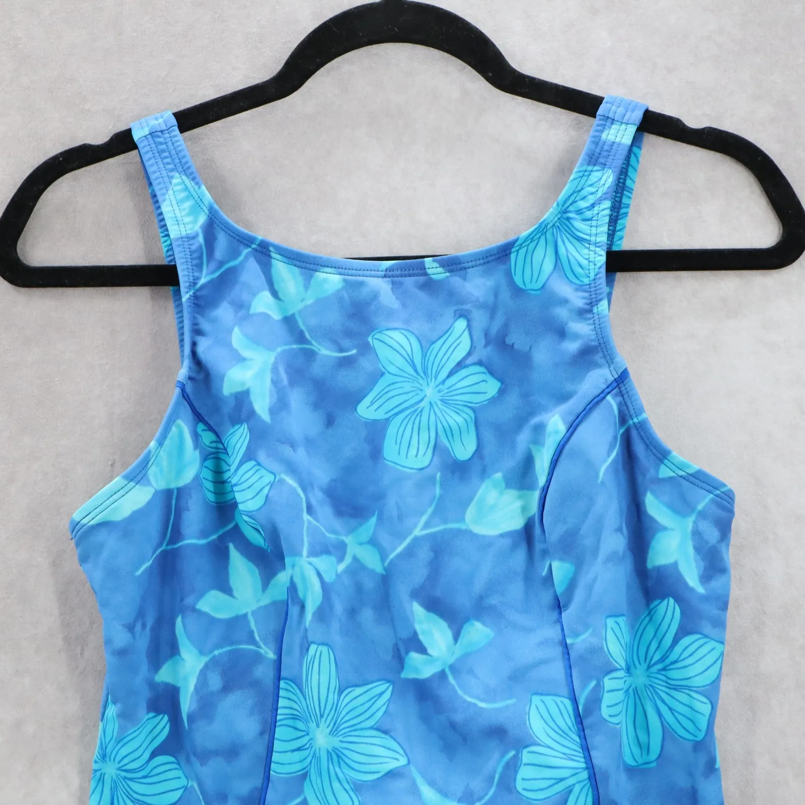 Blue Floral Swim Beach Boho Sports‎ Bra Crop Summer Tank Tankini Top S Small - Image 3