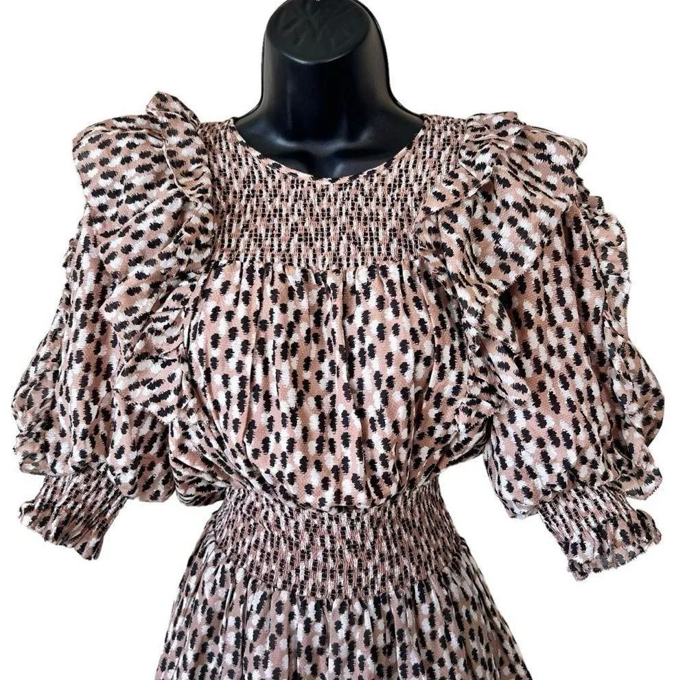 MagaliāPascal Anthropologie Silk Blend Petal Puff Sleeve Dress Pink Size XS - Image 3