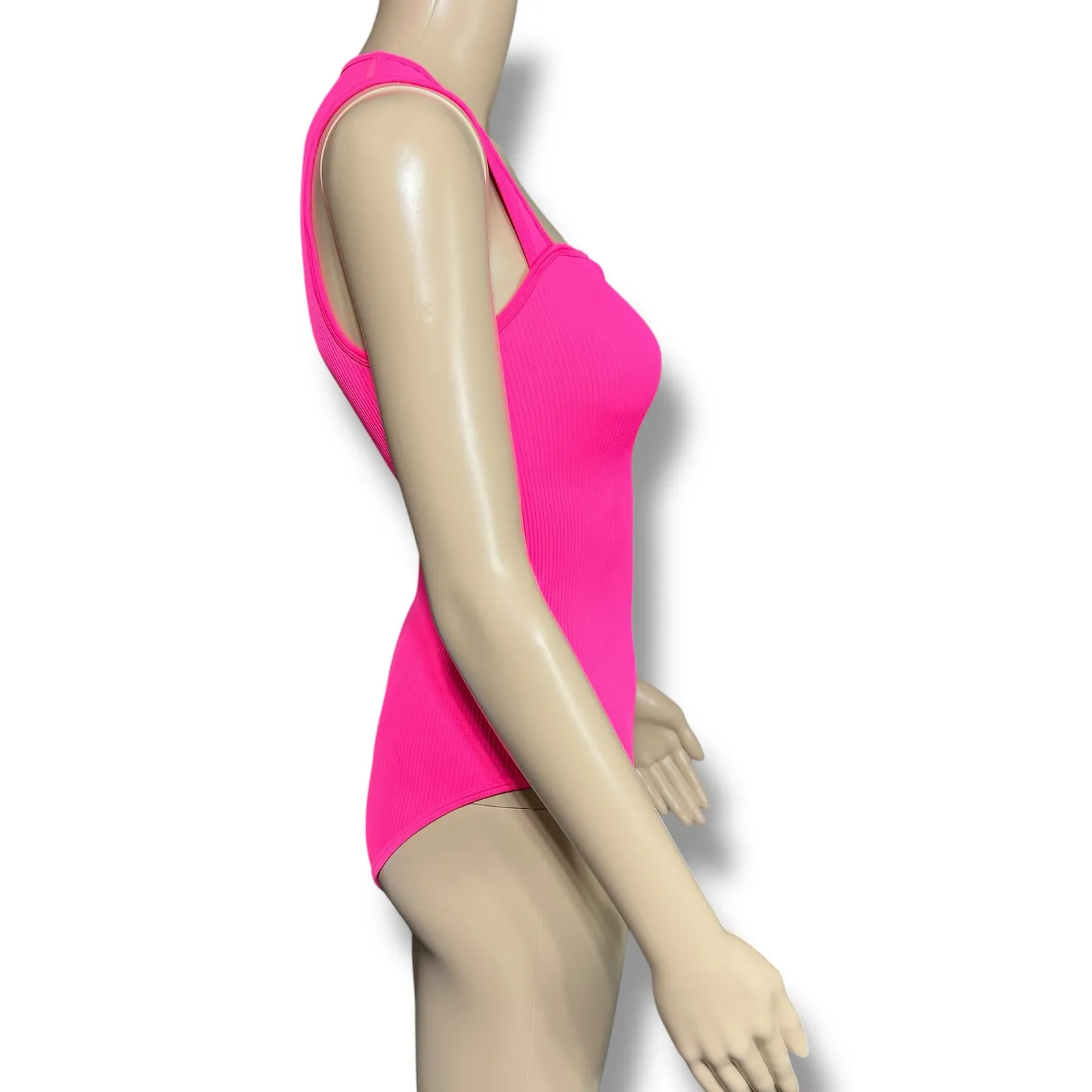 OQQ Womens Bodysuit Sexy Ribbed Square Neck Tummy Control Tank Top Pink Medium - Image 2