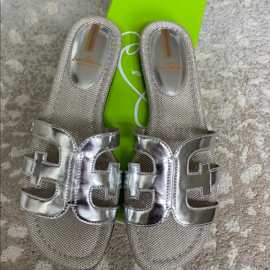 Sam Edelman Bay Metallic Silver Slide Sandals size 8M NWT - Image 7