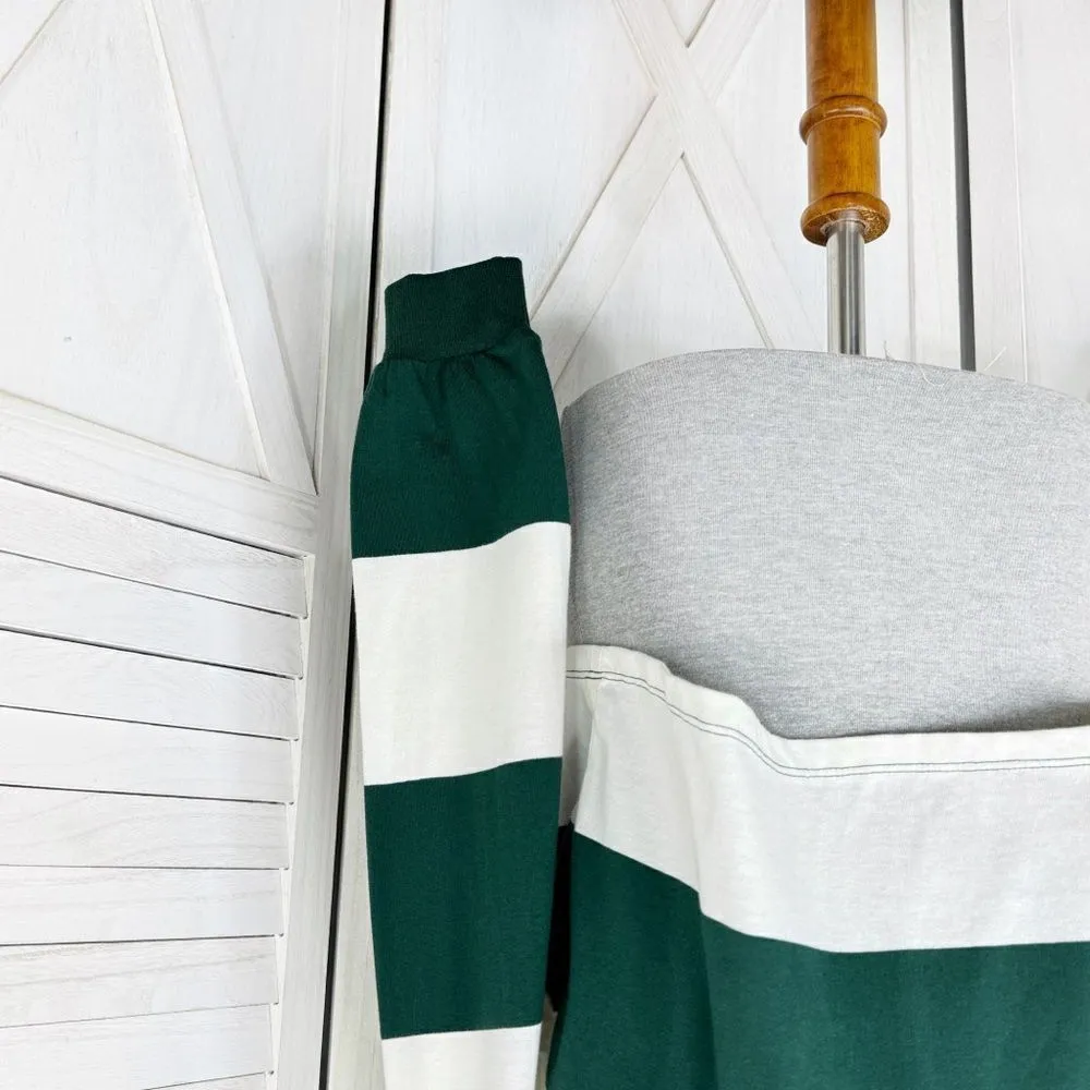 Disney Bambi Rugby Stripe Cropped Polo Shirt Green White Small Long Sleeve - Image 7