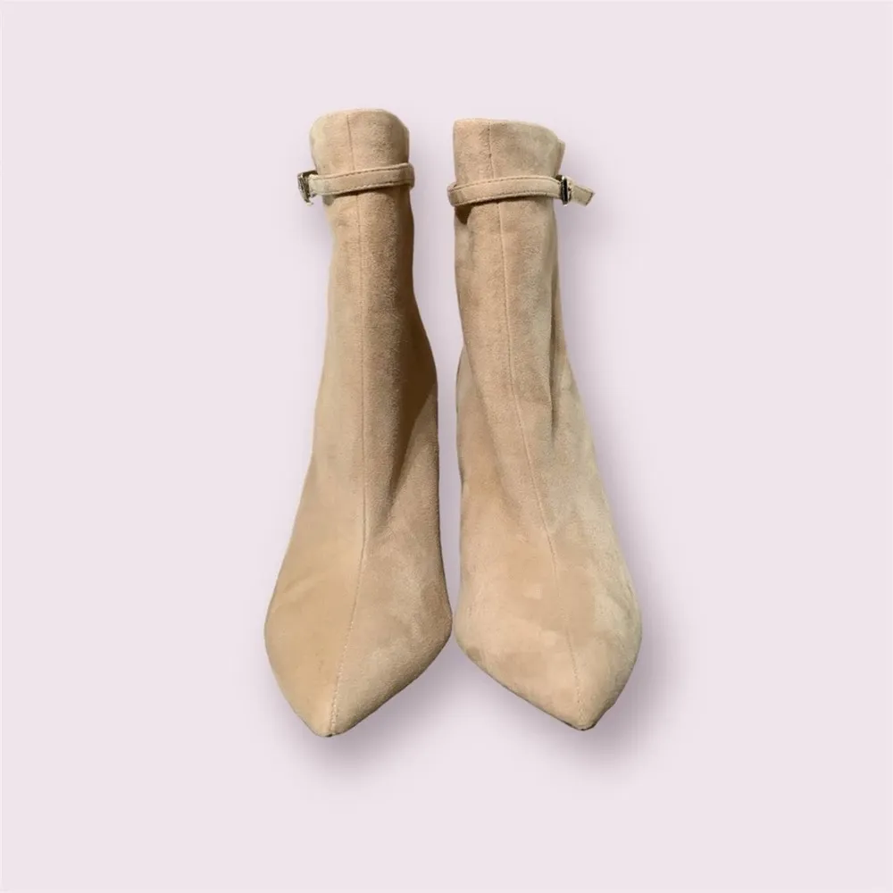 Reiss Ashton Pointed Toe Bootie. Stiletto Heel Suede Ankle Boot Beige - Image 5