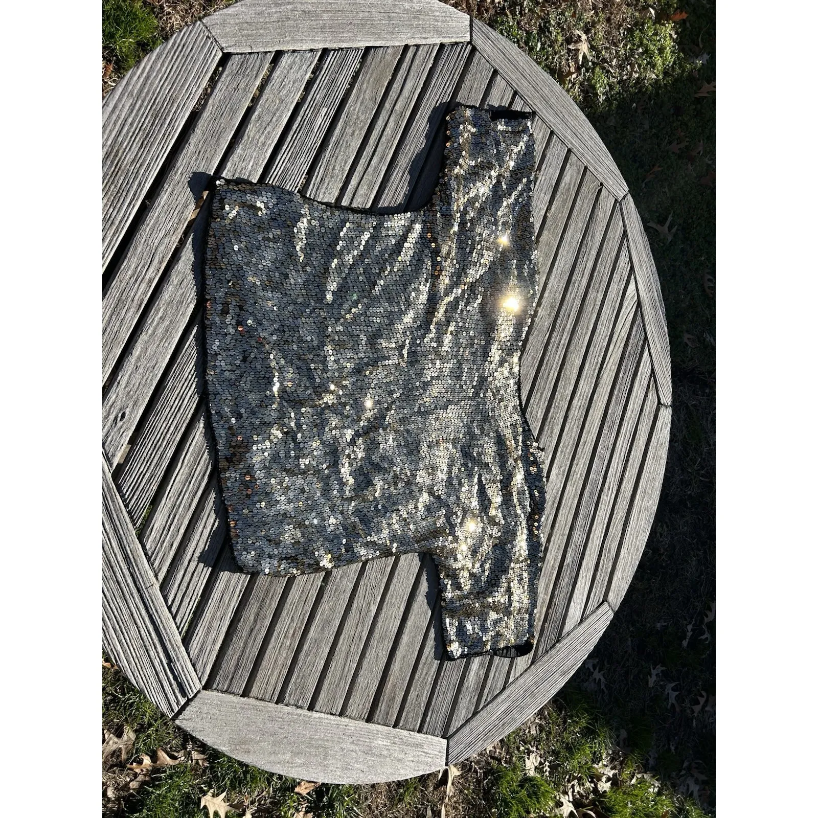 Jewel Queen Pure Silk Black Vintage Short Sleeve‎ Sequined Evening Top Medium Gold - Image 7