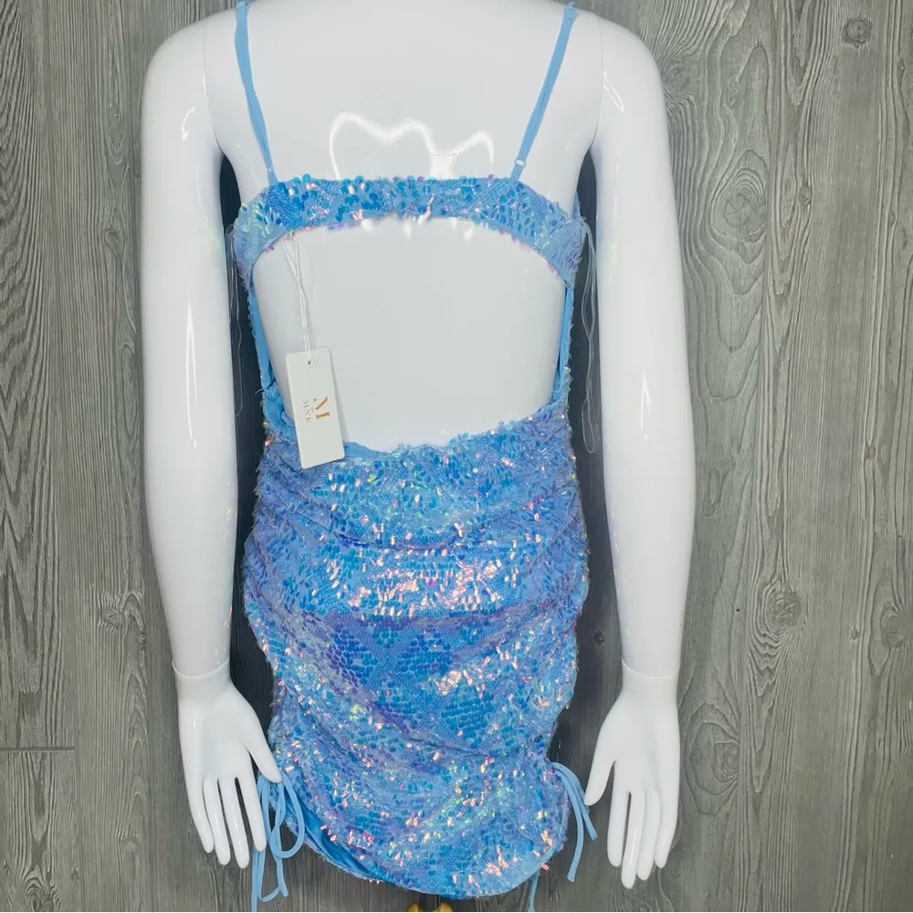 M by MNK nwt color shifting sequin dress eras tour style dress roughing lg y2k Blue - Image 5
