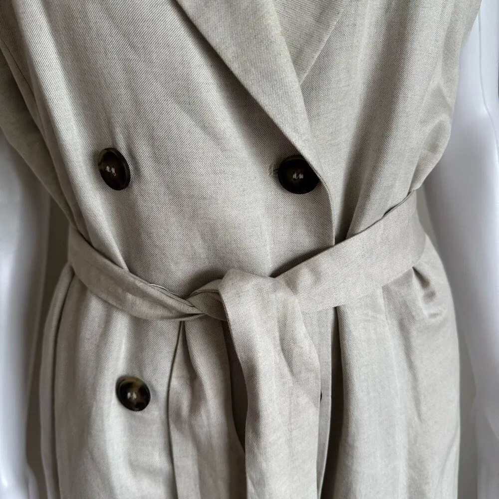 H&M linen blend belted tie waist double breasted sleeveless dress size L - Image 3