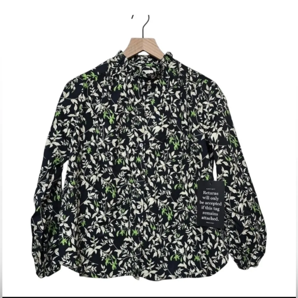 Tuckernuck Avalon Blouse XXS NWT Black Verdant Iris Floral Cotton Long sleeve - Image 7