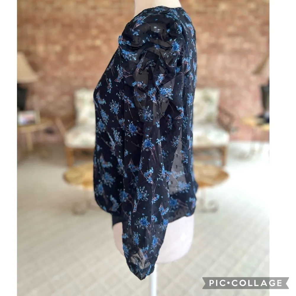 Lush Bodysuit Floral Swiss Dot Sheer Back Blue Puff Sleeve NWT M Party Cocktail - Image 9