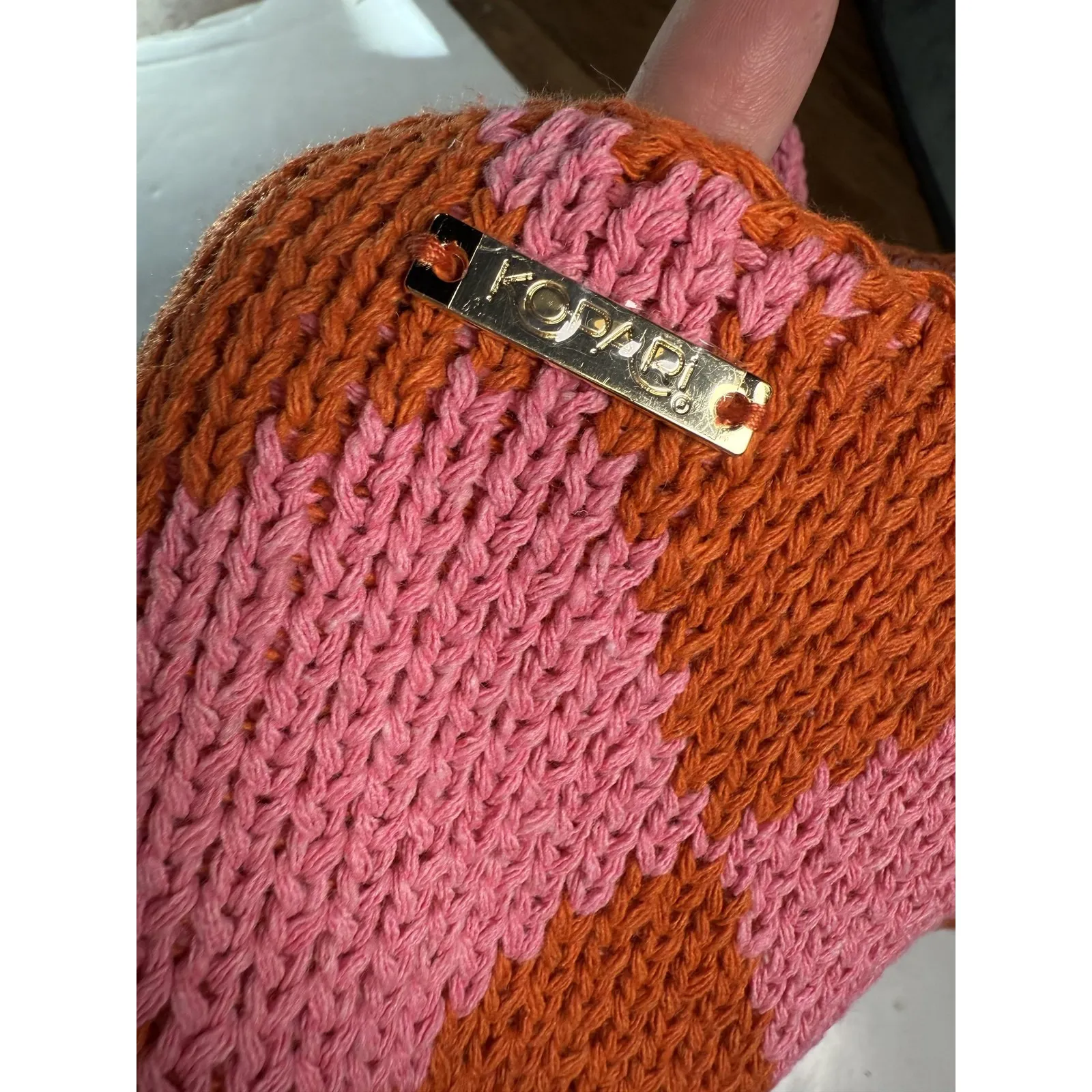 KOPARI Bag Womens Medium Pink Orange Knit Argyle Shoulder Purse Handbag Tote - Image 3