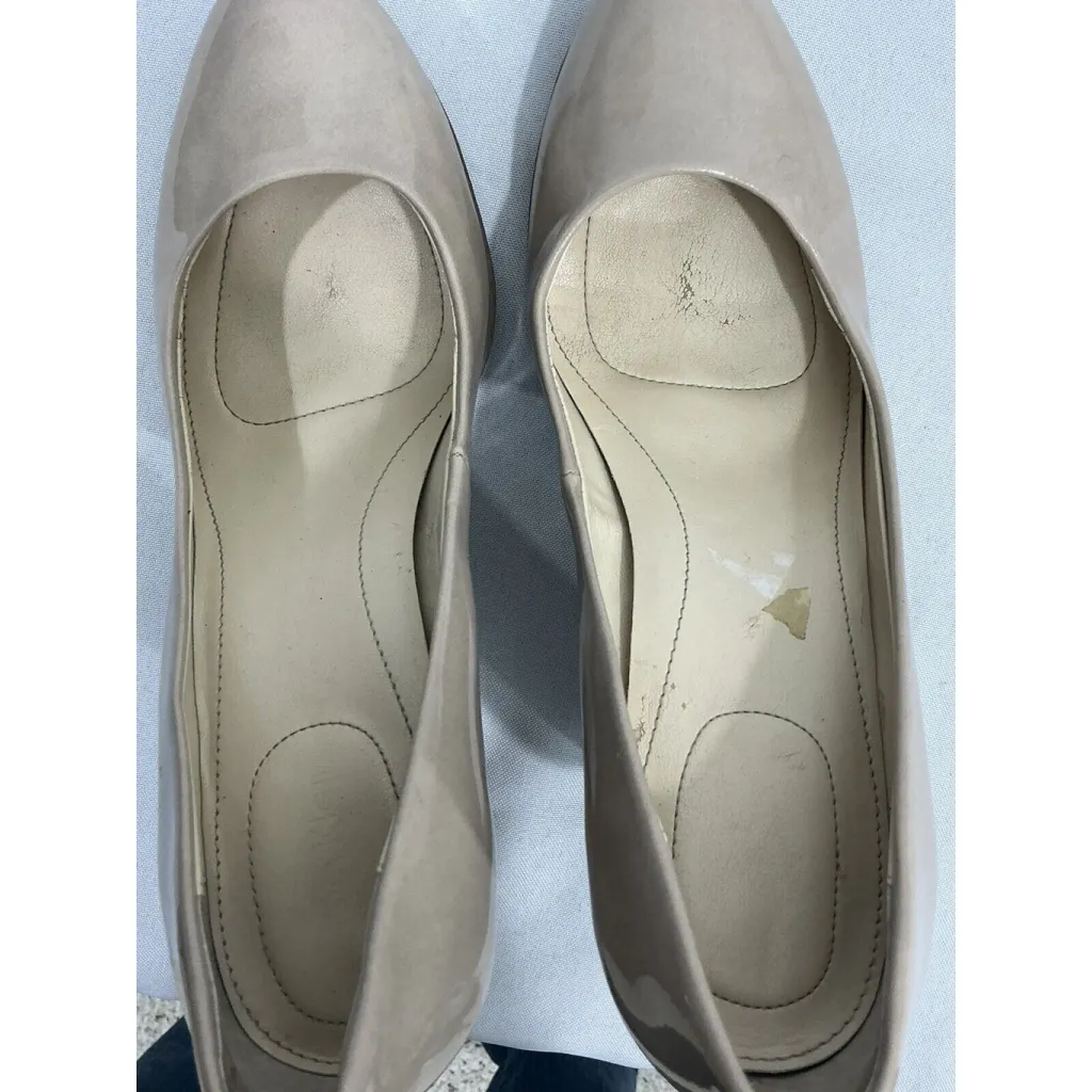 Womans Calvin Klein Olive 6 M Taupe Patent Leather Slip On Chunky Heel Pumps - Image 6
