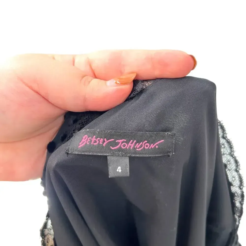 Betsey Johnson Vintage Black Swiss Dot Velvet‎ Flutter Sleeve Dress Size 4 - Image 12