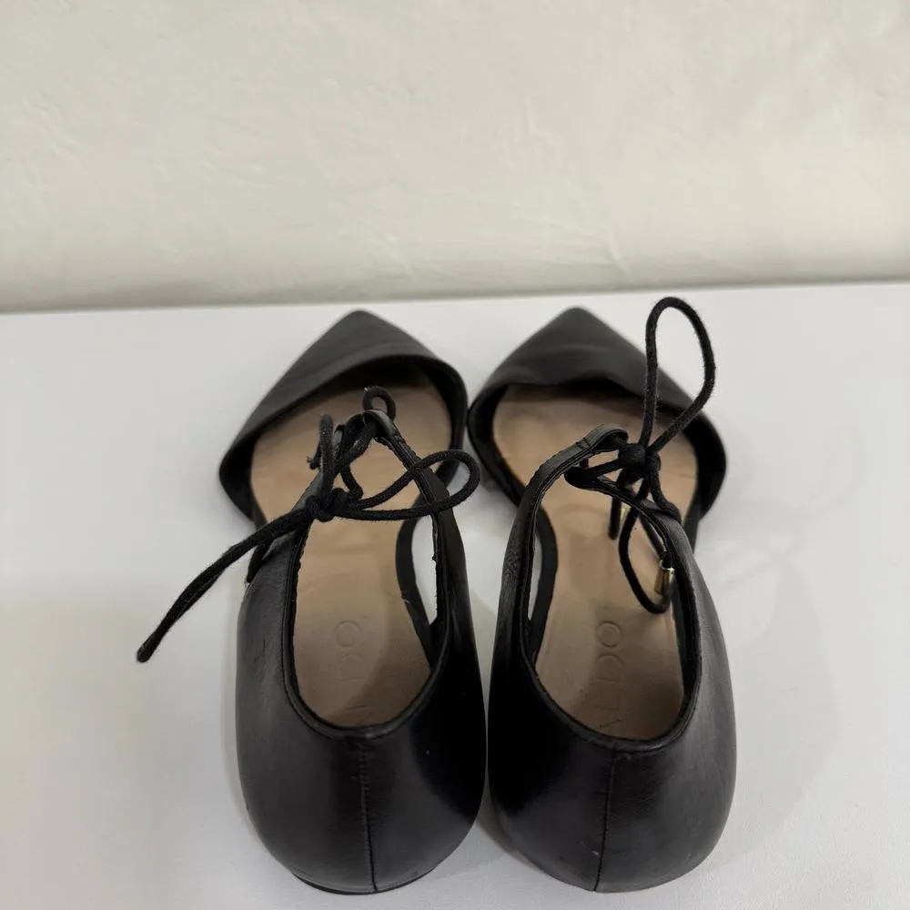 Aldo Black Leather Ankle Strap Pointed Toe Ballet Flats Size 7 - Image 4