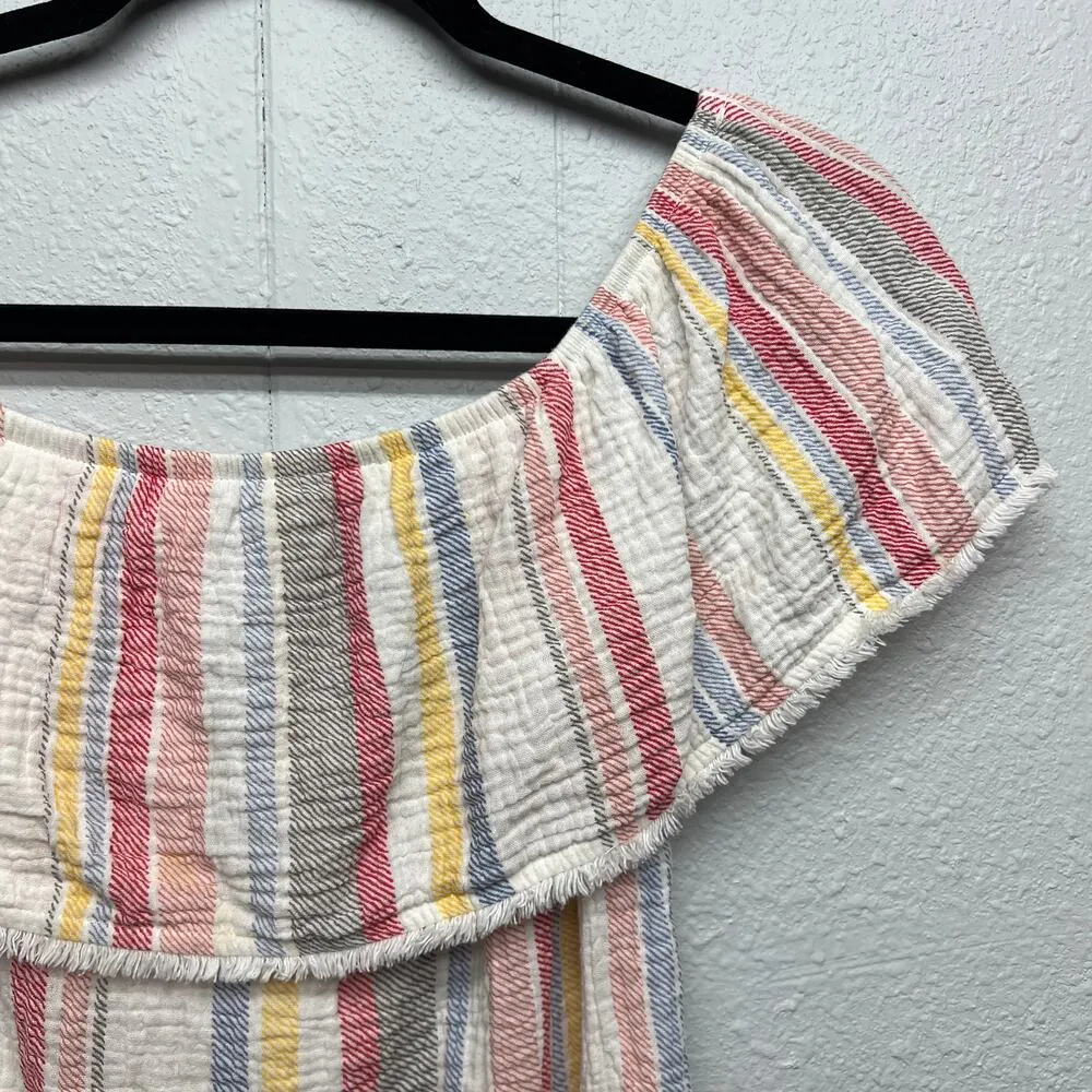 Allison Joy Gauzy Off Shoulder Ruffle Coastal Cowgirl Cottagecore Cotton Top XS - Image 6