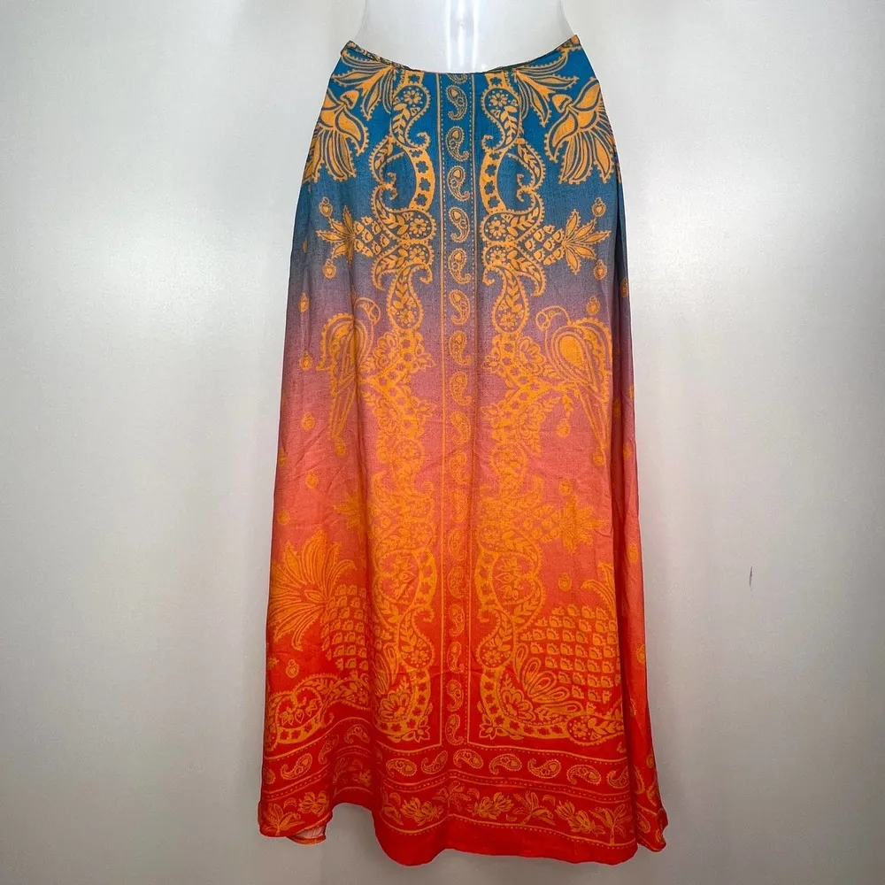 Anthropologie Farm Rio Satin Slip Ombre Midi Skirt Cotton - Image 9
