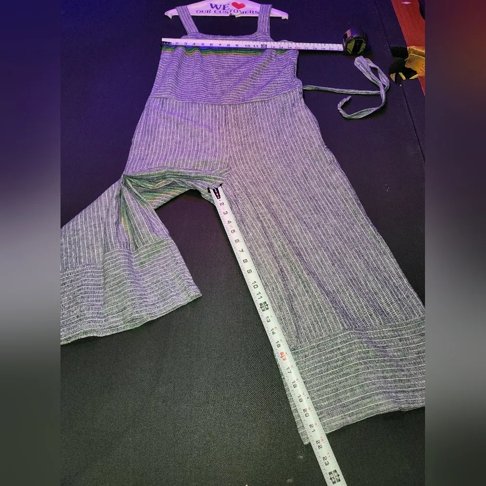 BeachLunchLounge Blue Striped Linen & Cotton Square Neck Sleeveless Jumpsuit S - Image 9