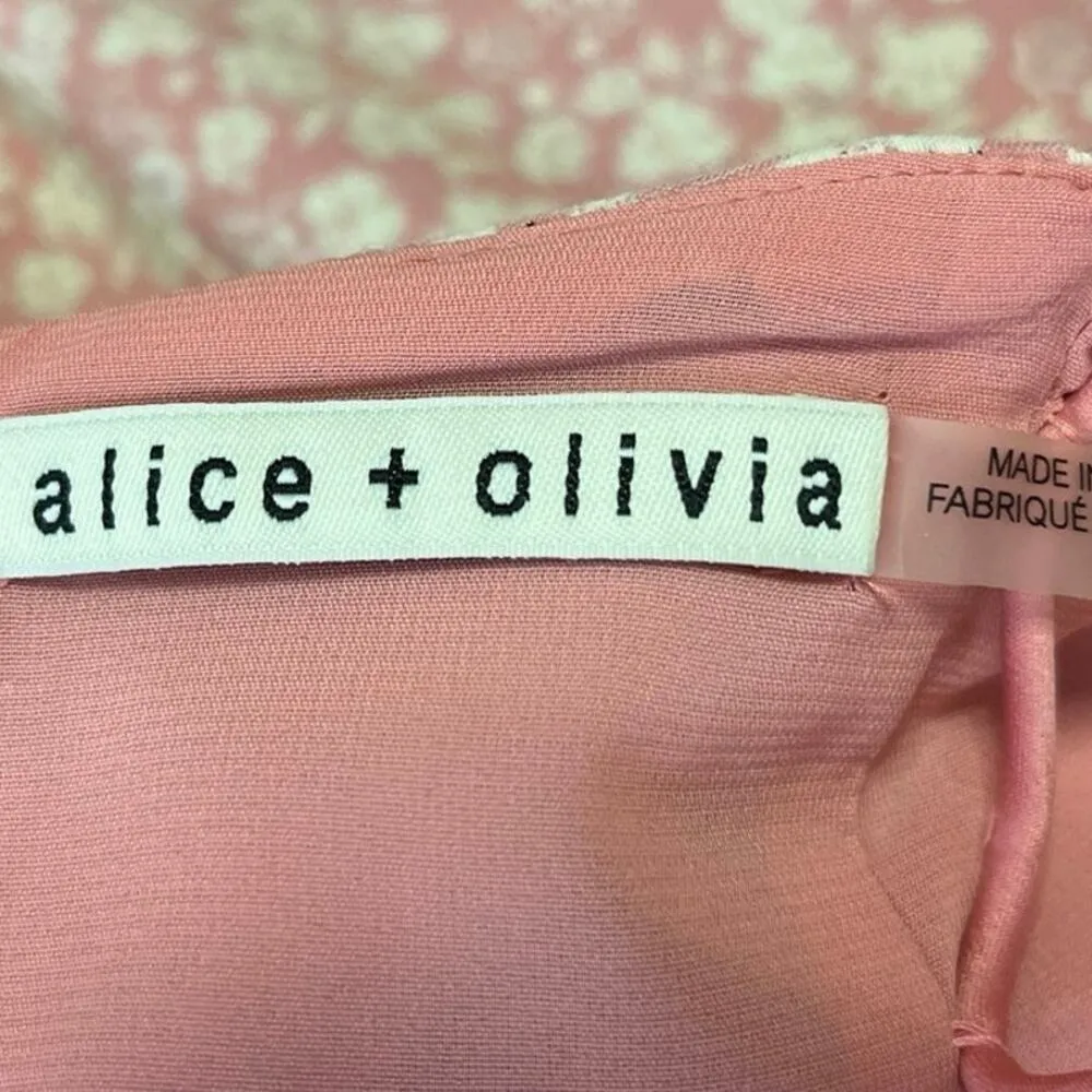 Alice + Olivia Tayla Pink Jacquard Floral V Neck Chic A Line Mini Dress Size 10 - Image 7