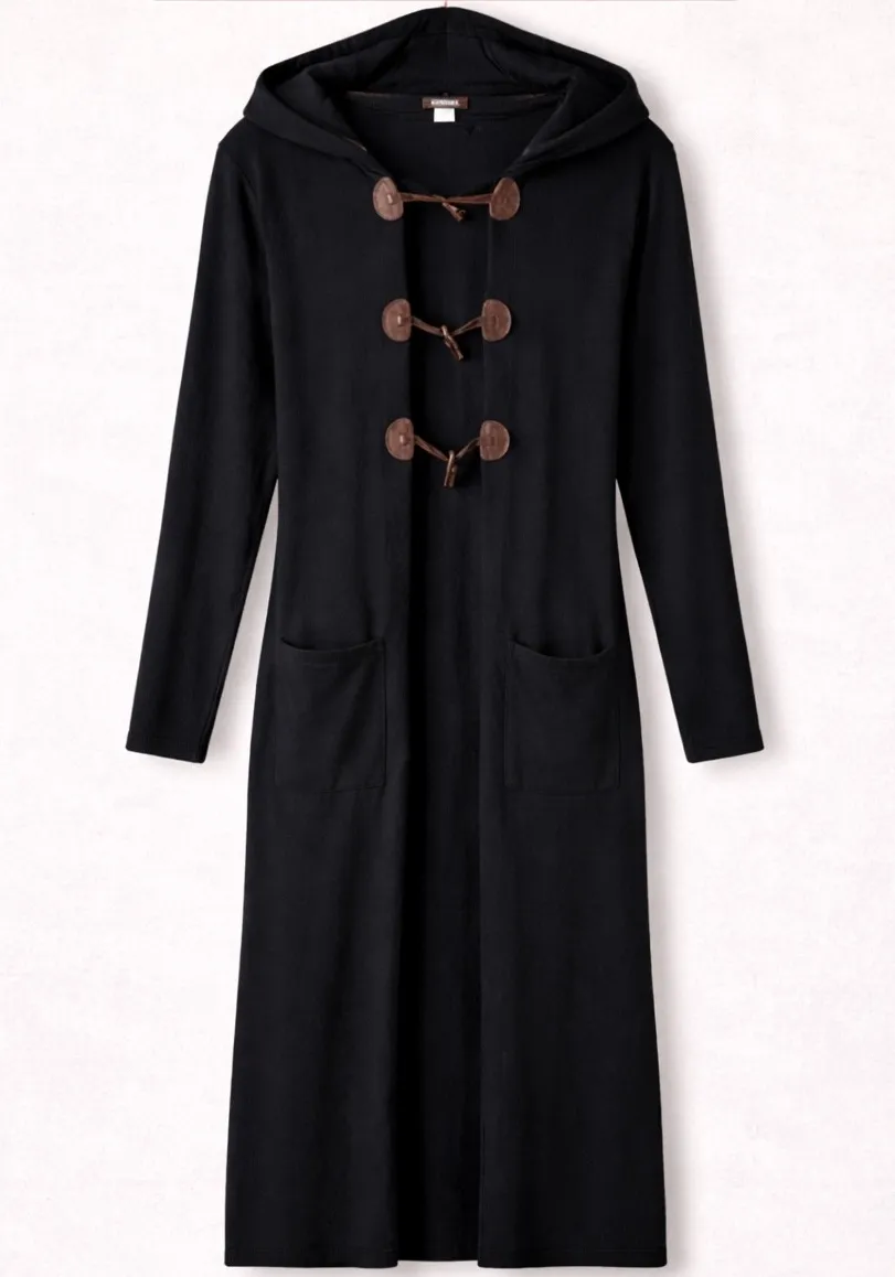 KERISMA Black Hooded Duster Cardigan Sweater Toggle Closure Pockets Women's M - Image 1