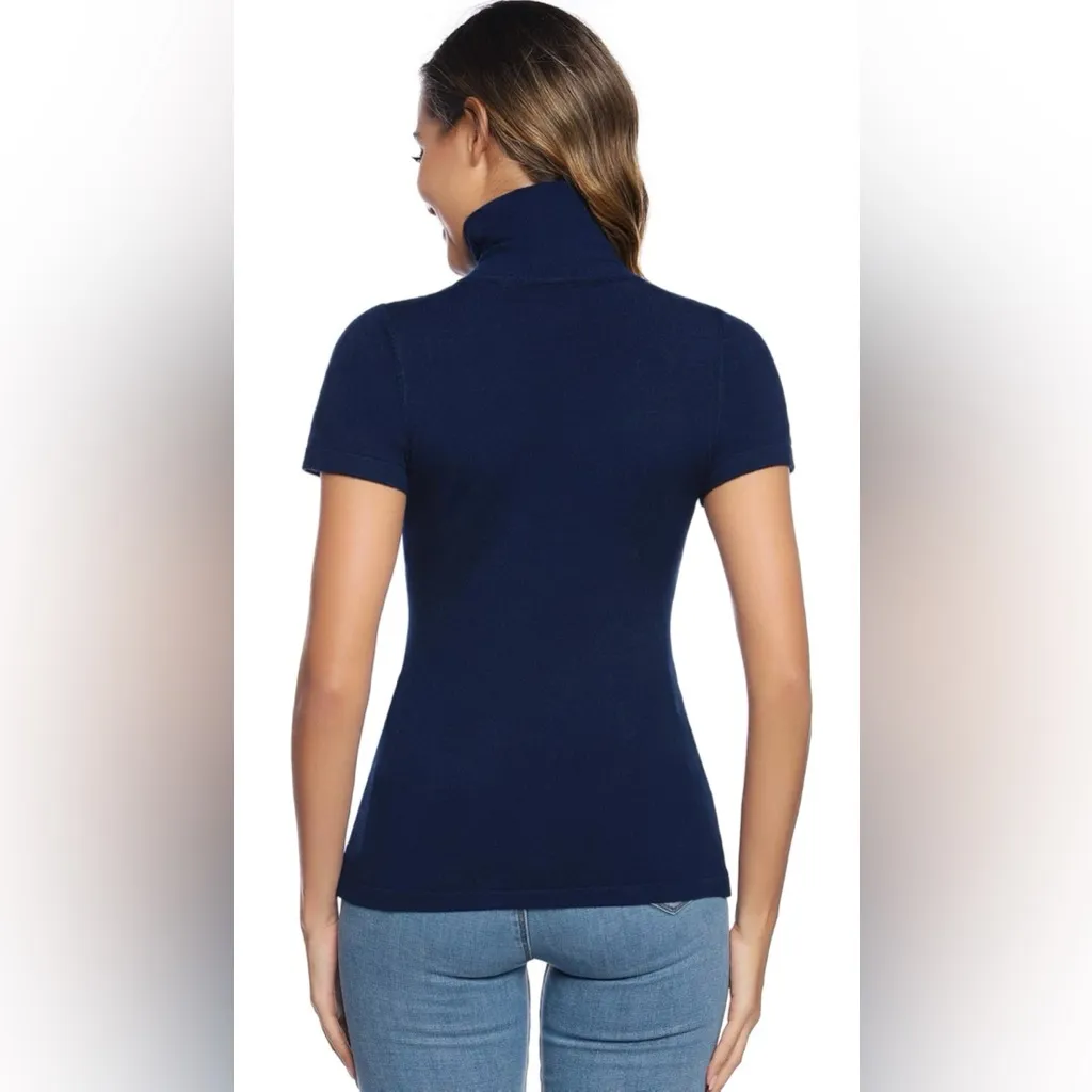 Abollria Navy Blue Short Sleeve Turtleneck Sweater Size M - Image 4