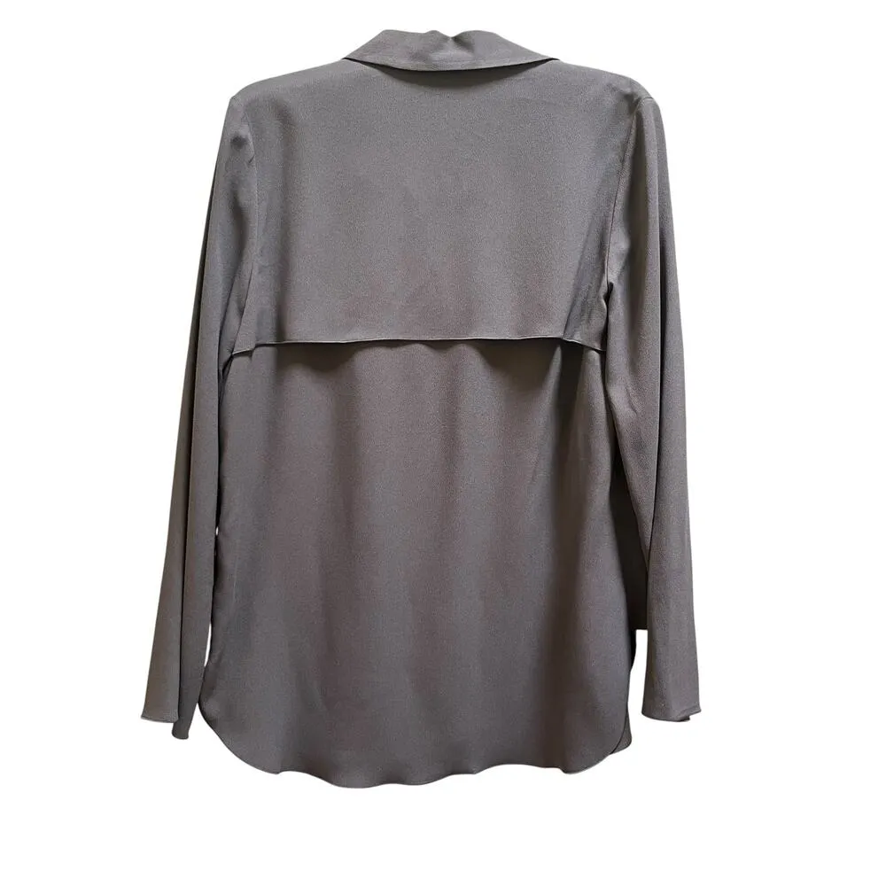 Piazza Sempione Gray Layered Crepe Long Sleeve Collared Split Neck Blouse IT 42 - Image 5