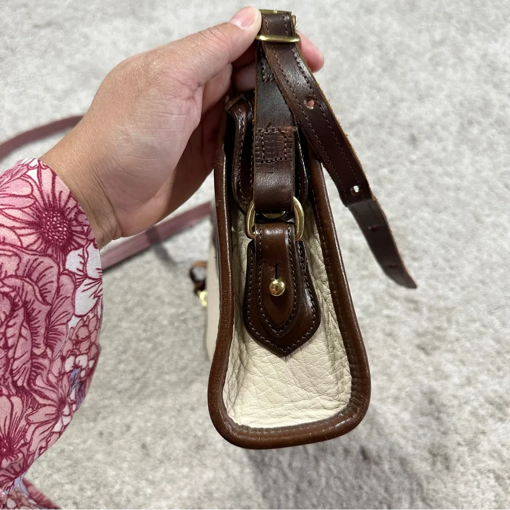 Dooney & Bourke Vintage Ivory Brown Leather Crossbody Bag Classic Zip Top - Image 6