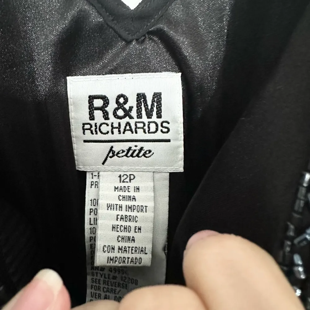 R&M Richards Petite Sleeveless Black Beaded Sequin Chiffon Dress, 12P - Image 4