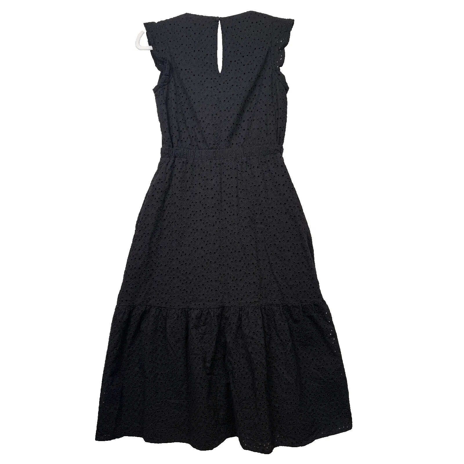 Evereve Elora Eyelet Midi Dress Black Sleeveless Whimsygoth Size Small - Image 4