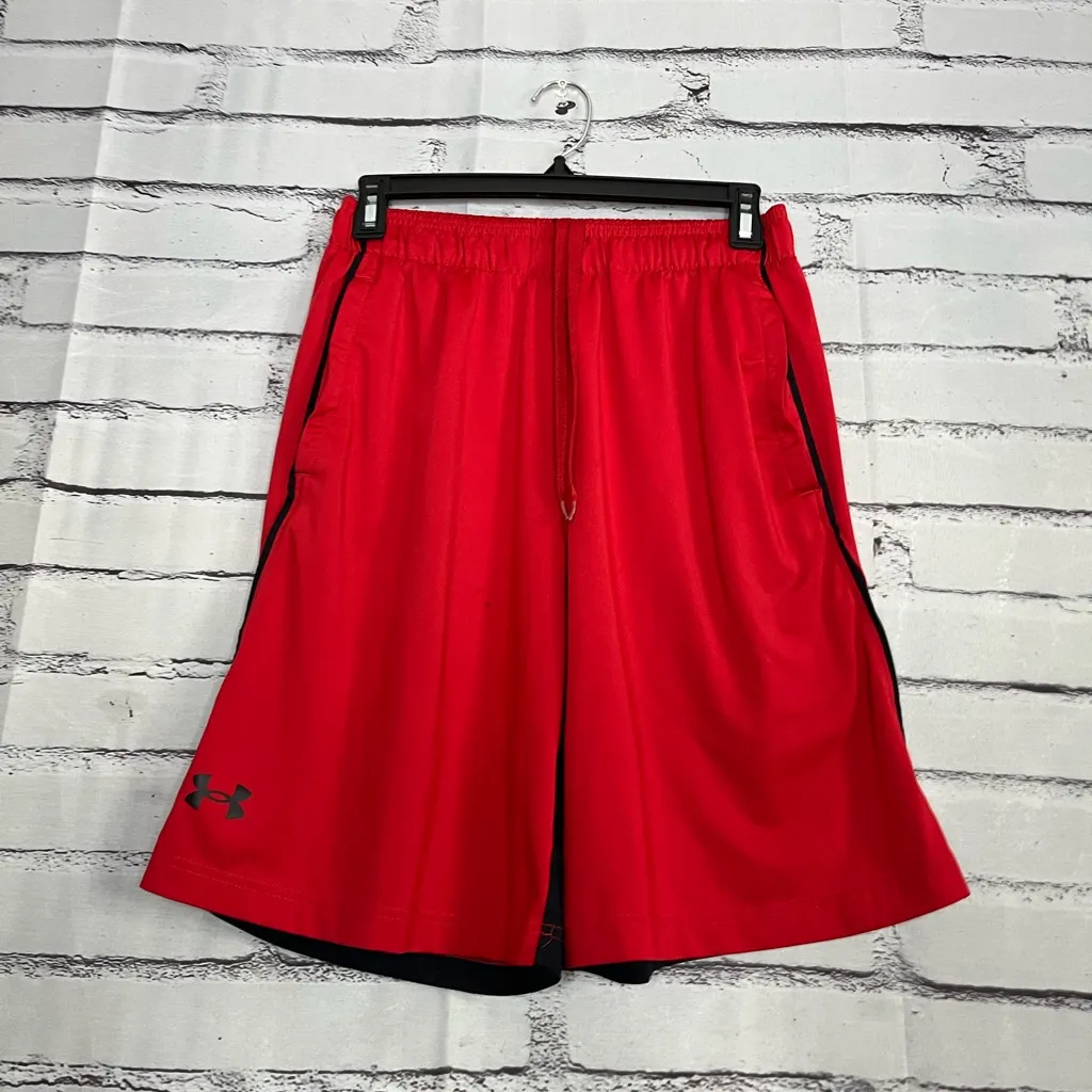 Under Armour Red Black Shorts SM/P Loose Fit Colorblock Athletic Training Gym - Image 5