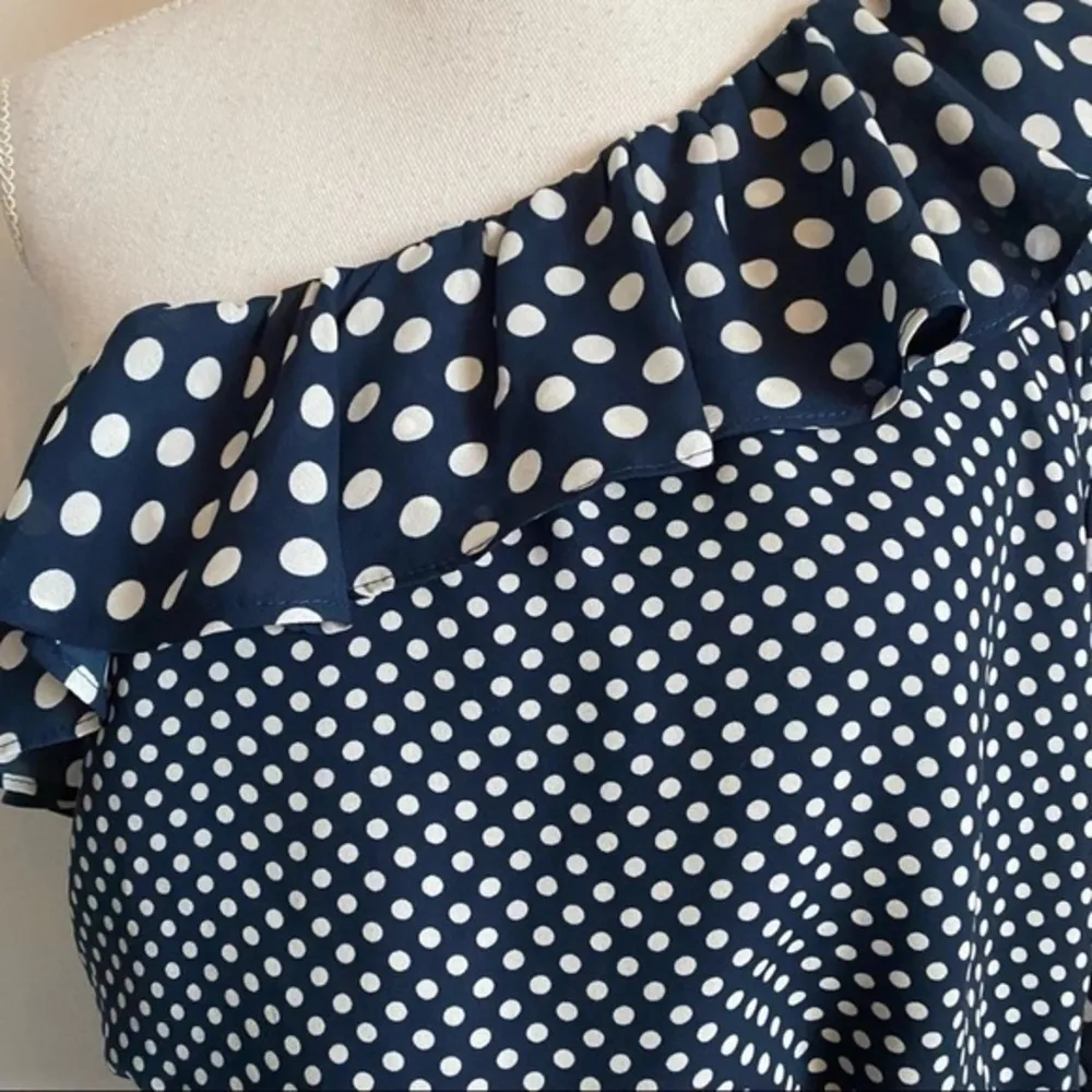 Tularosa • Navy Blue Dalia Polka Dot One Shoulder Blouse - Image 7