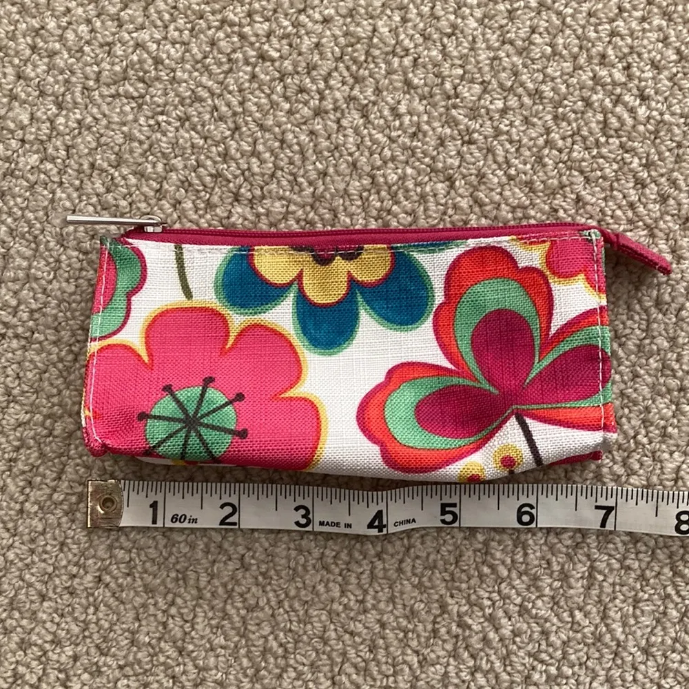 Clinique Floral Small Pouch Mini Zipper Bag Flowers Pink Red White Like New - Image 5