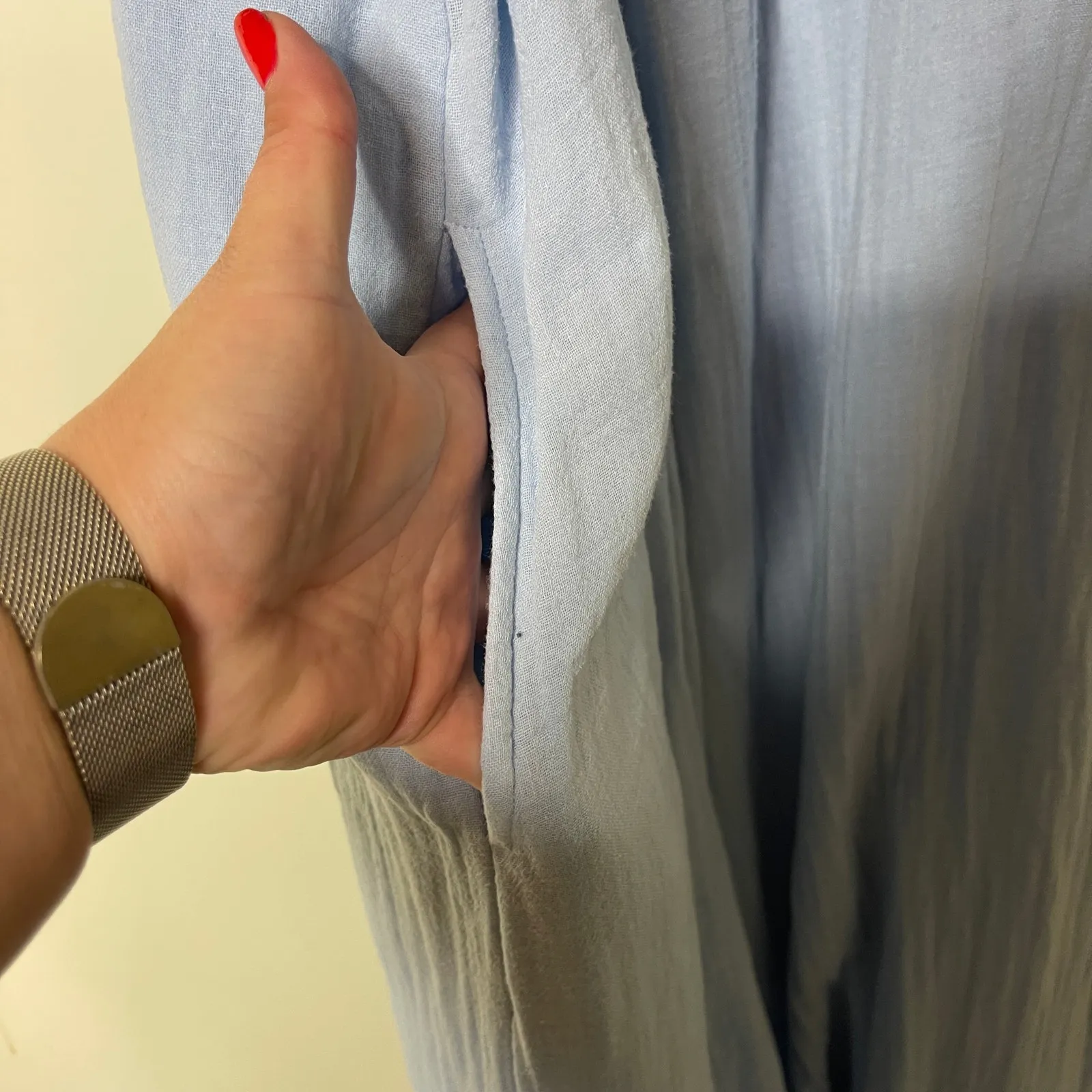 Mille resort blue cotton muslin maxi dress with pockets sz M Size M - Image 7