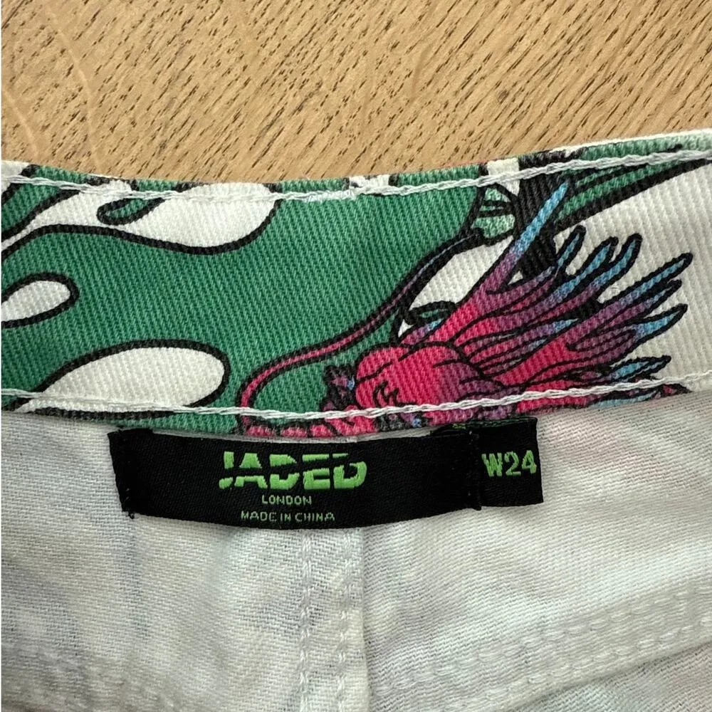 Jaded London - Dragon Print Mom Jeans & Crop Jacket in White Red & Green - Image 4