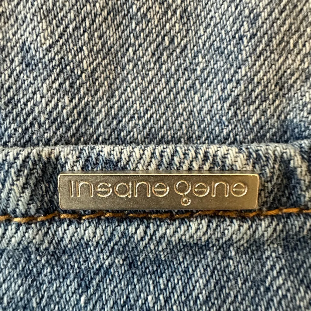 Insane Gene High Rise Crossover Distressed Denim Shorts Cutoff Size Large Blue - Image 3