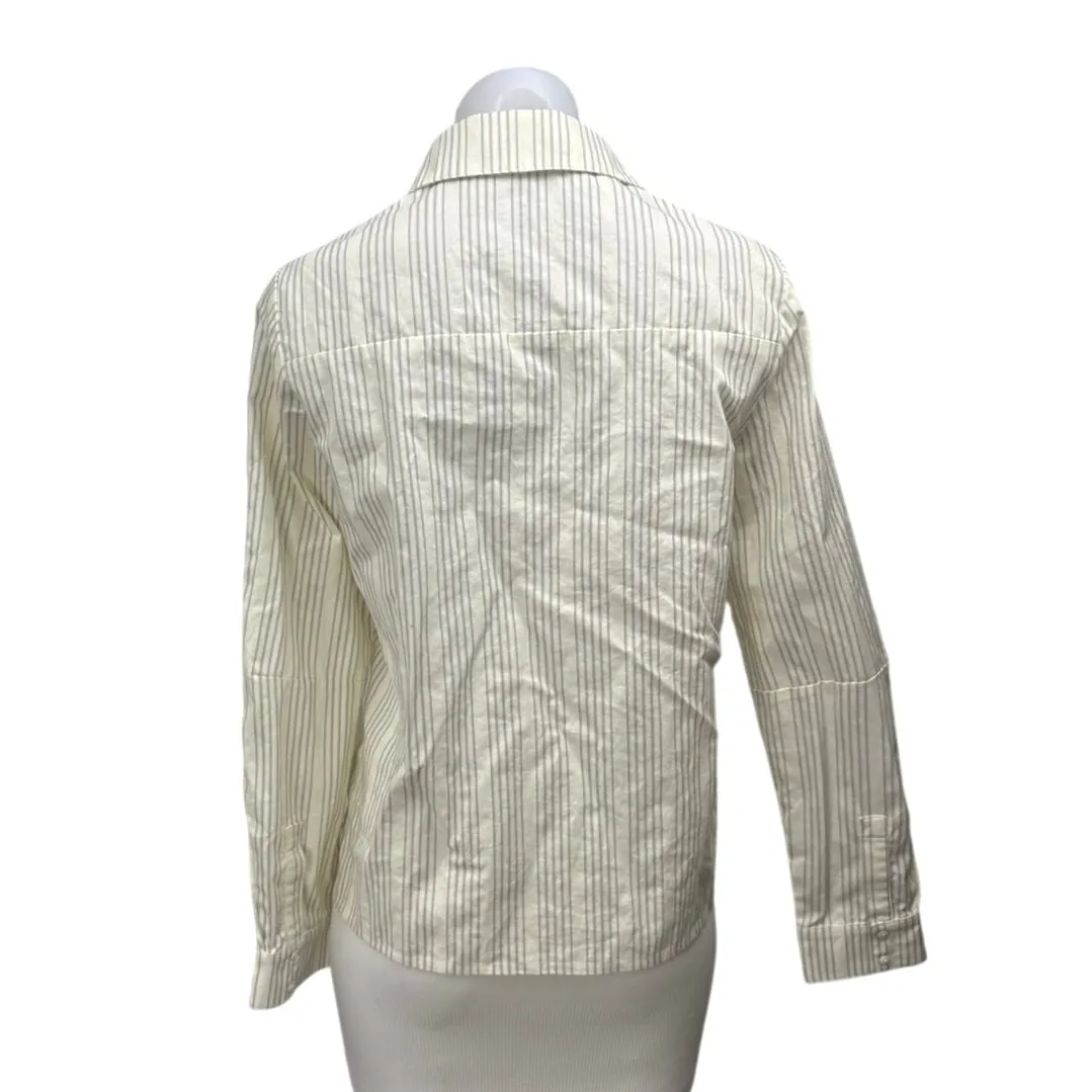 My Mum Made It Women's White Striped Long Sleeve Button Down Shirt Top Size XS - Image 2