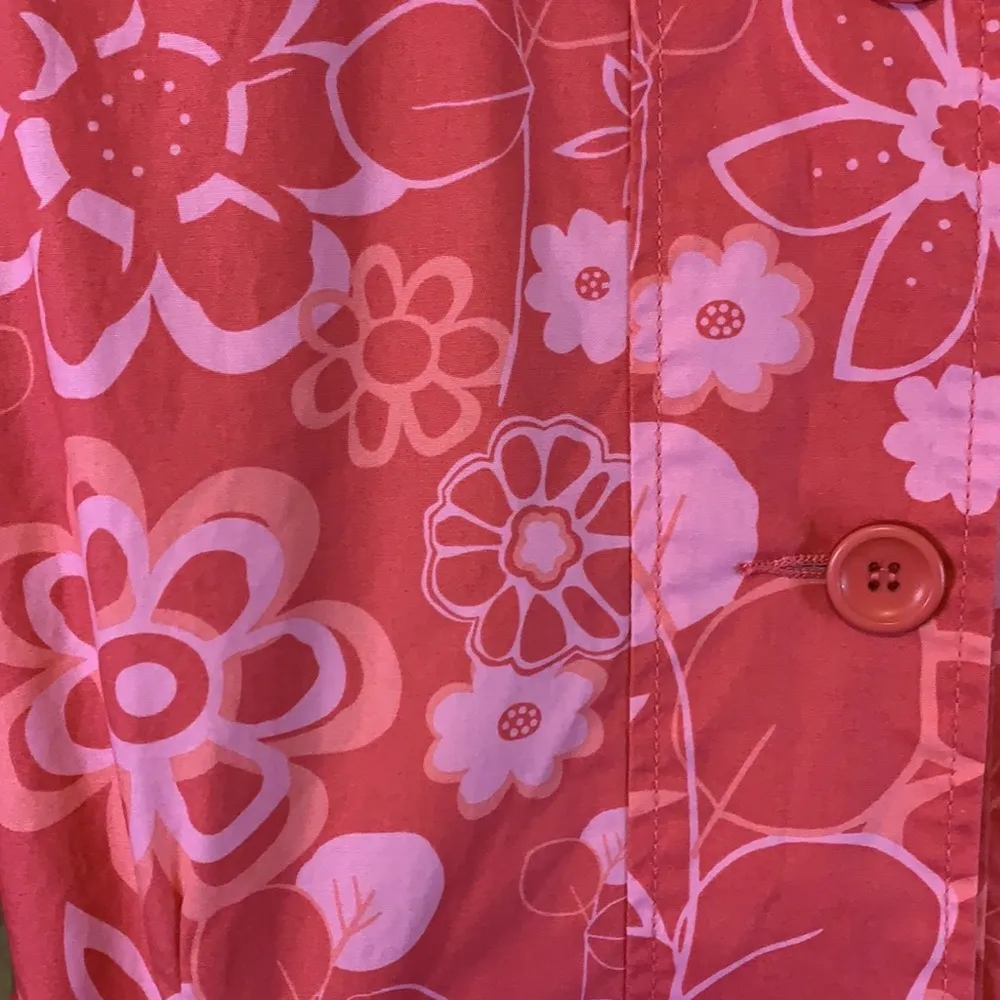 Garnet Hill  Pink Floral Button Down Belted Light Jacket Size 10P - Image 2