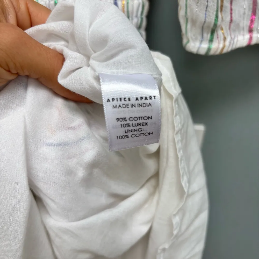 APIECE APART Short Sleeve Midi Dress in White / Metallic Stripes 0 - Image 8