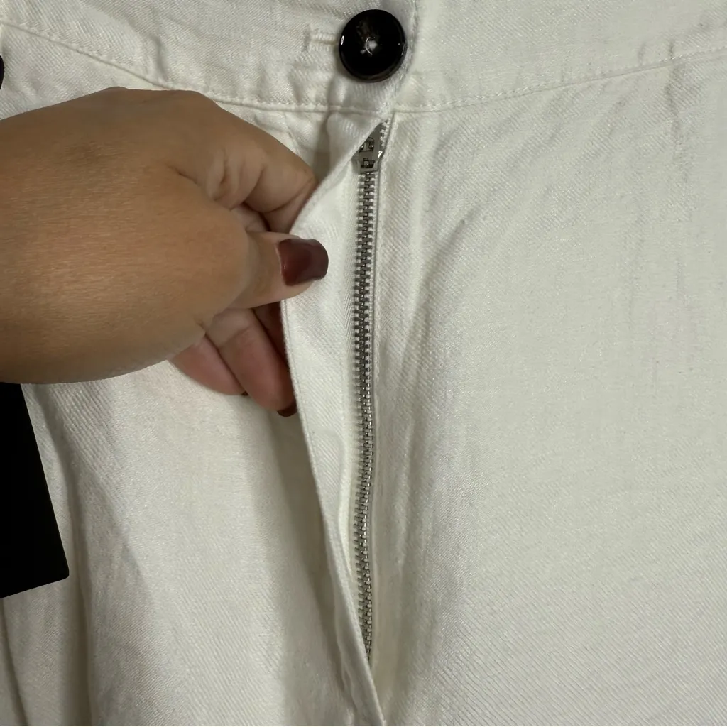 NWT Massimo Dutti Women's Wide Leg 100% Linen Pants In White Size 12 - Image 7