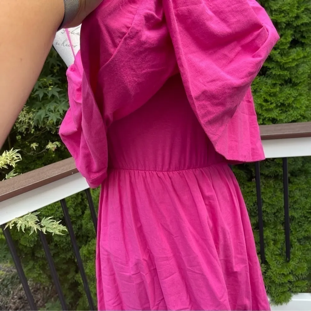 Zara Voluminous Asymmetric Bubble Skirt Dress Hot pink linen cotton Sz L - Image 5