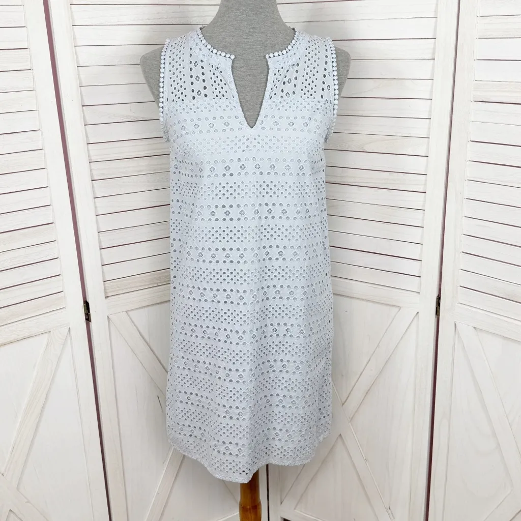 Loft Eyelet Split Neck Sleeveless Shift Tunic Mini Dress Powder Blue Size 2 - Image 2