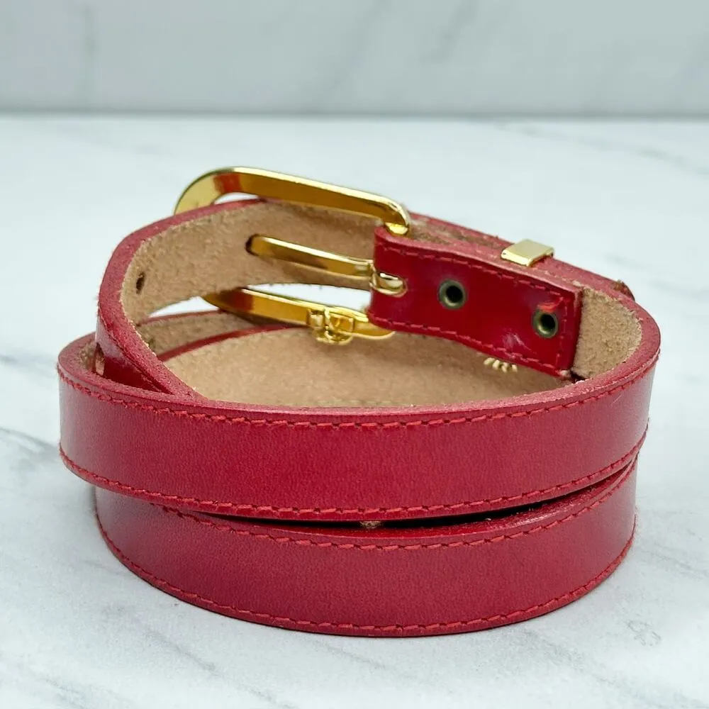 Vintage Red Skinny Full Grain Cowhide Leather Belt Size Small S Womens - Image 3