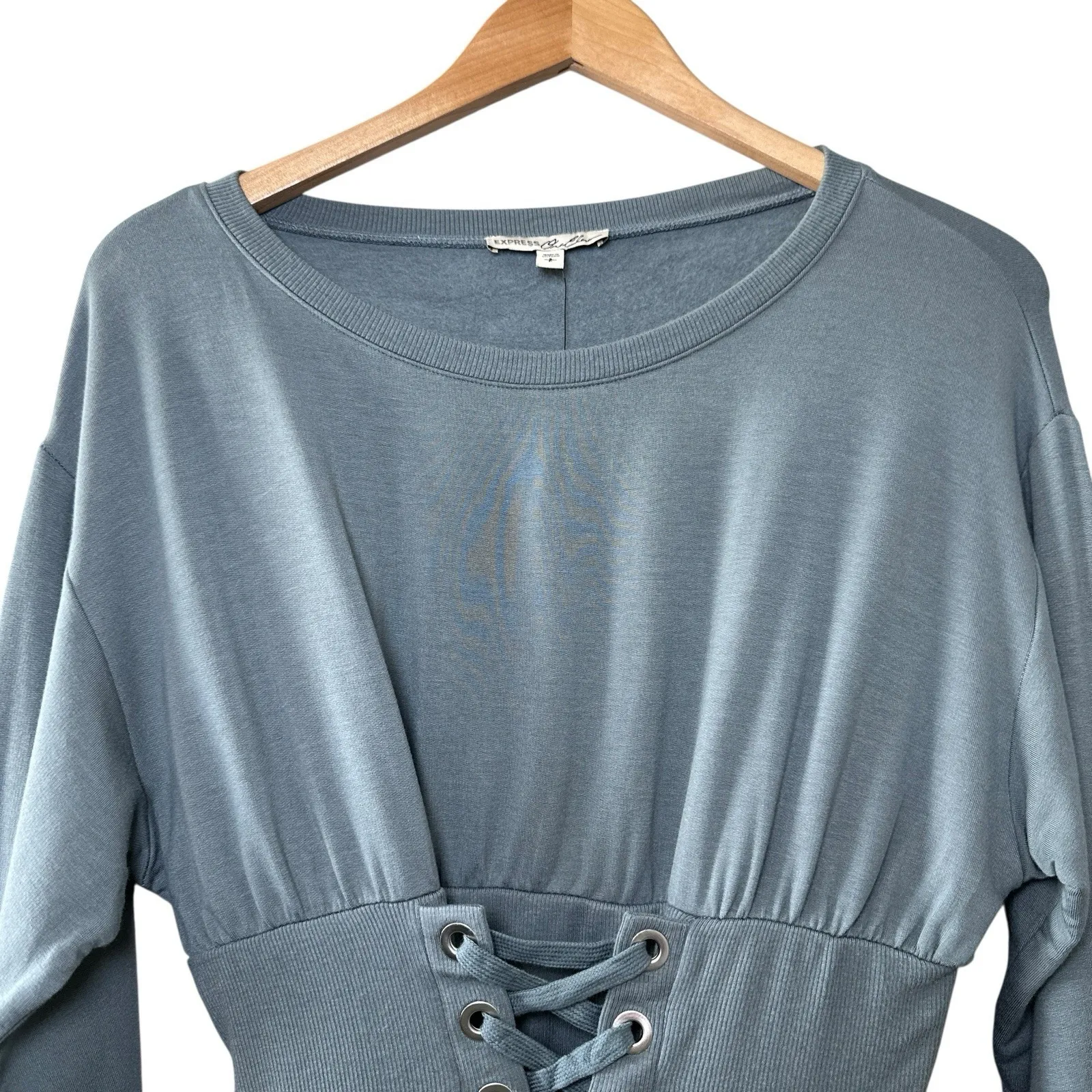 Express One Eleven Womens S Gray Lace-Up Corset Peplum Top Soft Stretch Casual - Image 4