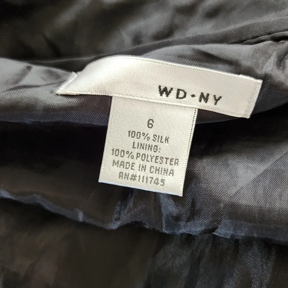 WD.NY Black Metallic Diagonal Stripe Assymetric Hem Silk Midi Skirt Size 6 - Image 4