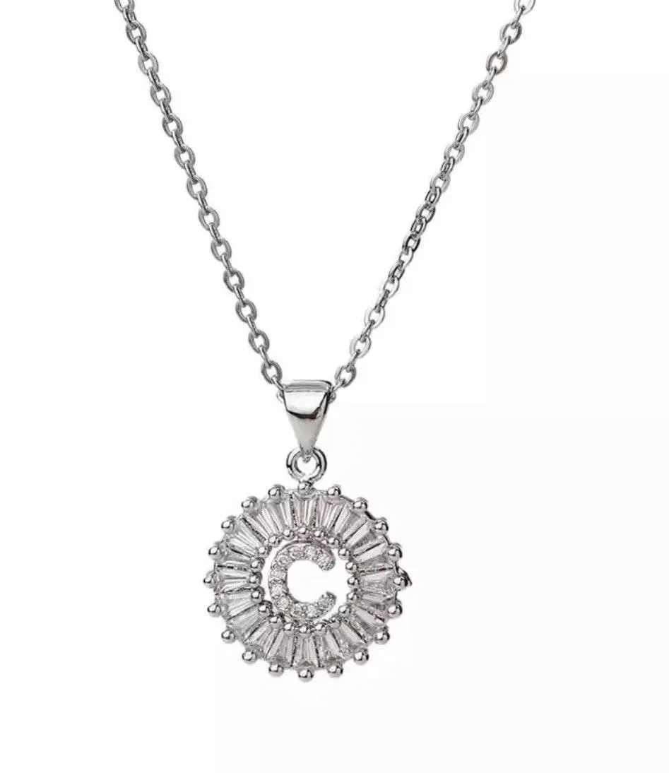 Initial “C” Rhinestone Charm Necklace Silver - Image 2
